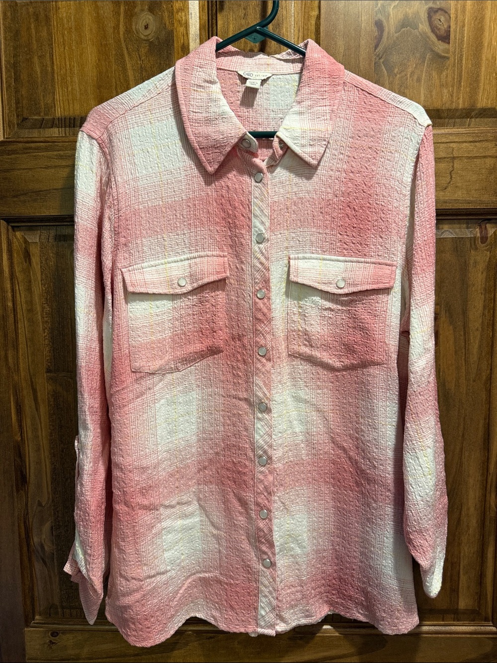 Cato Pink and White Plaid Snap-Front Shirt
